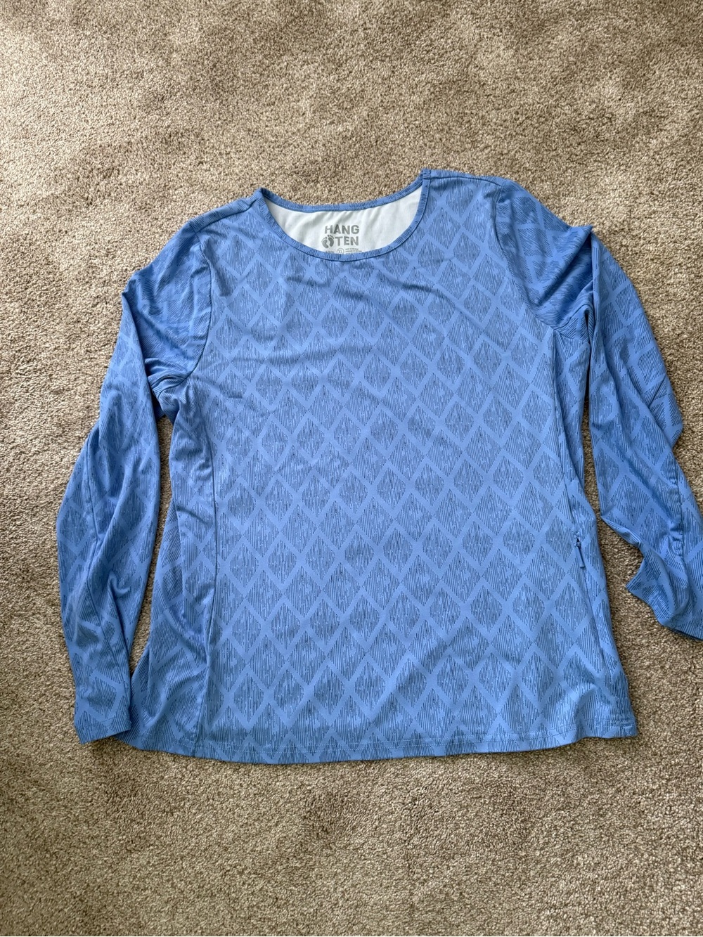Hang Ten Women's Light Blue Diamond-Texture Long Sleeve Top